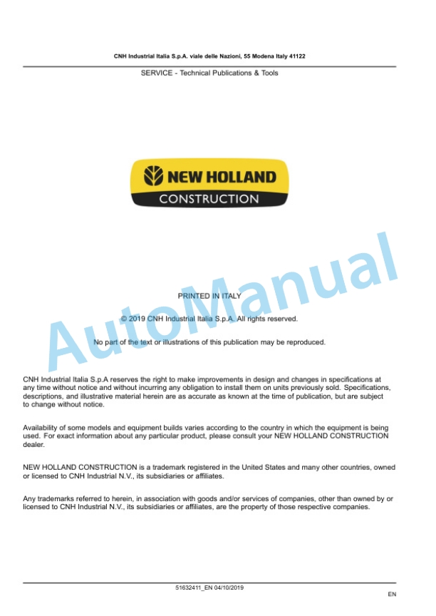 New Holland W170D, W190D Stage V Wheel Loader Service Manual 51632411 3 New Holland W170D, W190D Stage V Wheel Loader Service Manual 51632411 - Image 3