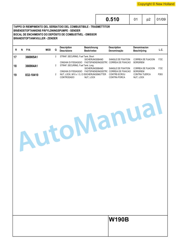 New Holland W190B Tier III Wheel Loader Service Parts Catalogue 6040435200 2 New Holland W190B Tier III Wheel Loader Service Parts Catalogue 6040435200-2