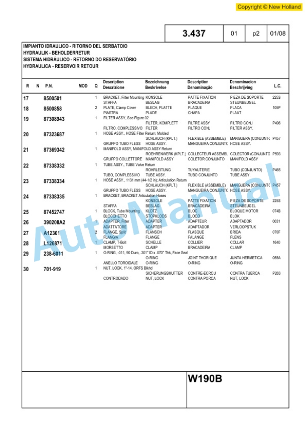 New Holland W190B Tier III Wheel Loader Service Parts Catalogue 6040435200 3 New Holland W190B Tier III Wheel Loader Service Parts Catalogue 6040435200-3