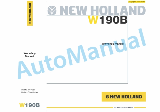 New Holland W190B Wheel Loader Workshop Manual 87614929