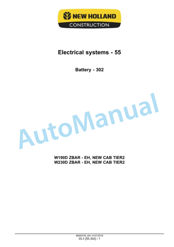 New Holland W190D, W230D Tier 2 Wheel Loader Service Manual 48083745 4 New Holland W190D, W230D Tier 2 Wheel Loader Service Manual 48083745 - Image 4