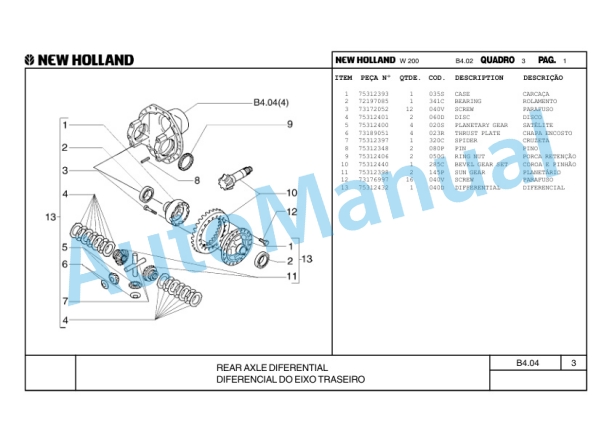 New Holland W200 Wheel Loader Parts Catalogue 75314365 BR 3 New Holland W200 Wheel Loader Parts Catalogue 75314365 BR-3