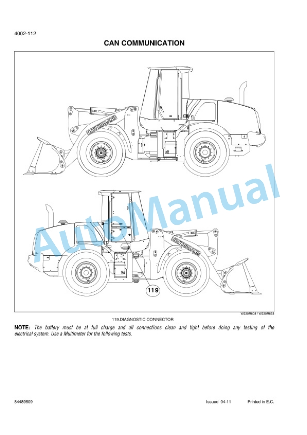 New Holland W230C Wheel Loader Service Manual 84489509 2 New Holland W230C Wheel Loader Service Manual 84489509-2