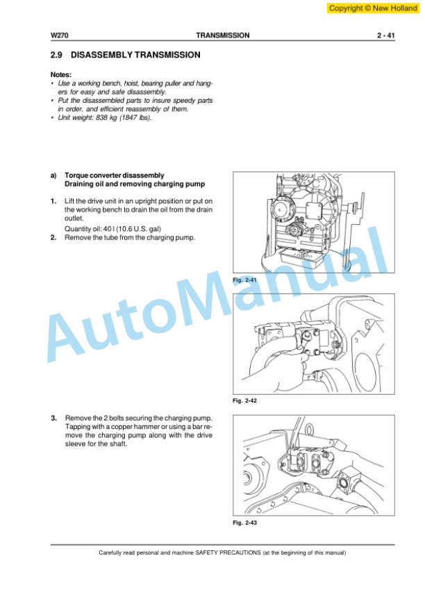 New Holland W270 Wheel Loader Workshop Manual 6041351201 2 New Holland W270 Wheel Loader Workshop Manual 6041351201-2