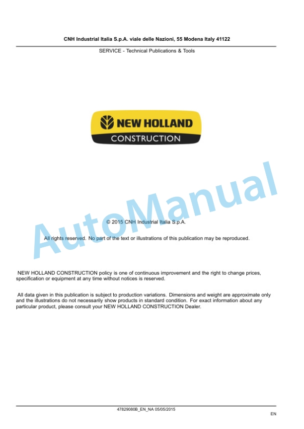 New Holland W50C, W60C, W70C, W80C Tier 4B Final Compact Wheel Loader Service Manual 47878215 4 New Holland W50C, W60C, W70C, W80C Tier 4B Final Compact Wheel Loader Service Manual 47878215 - Image 4