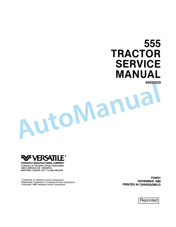 Versatile 555 Tractor Service Manual 40055520