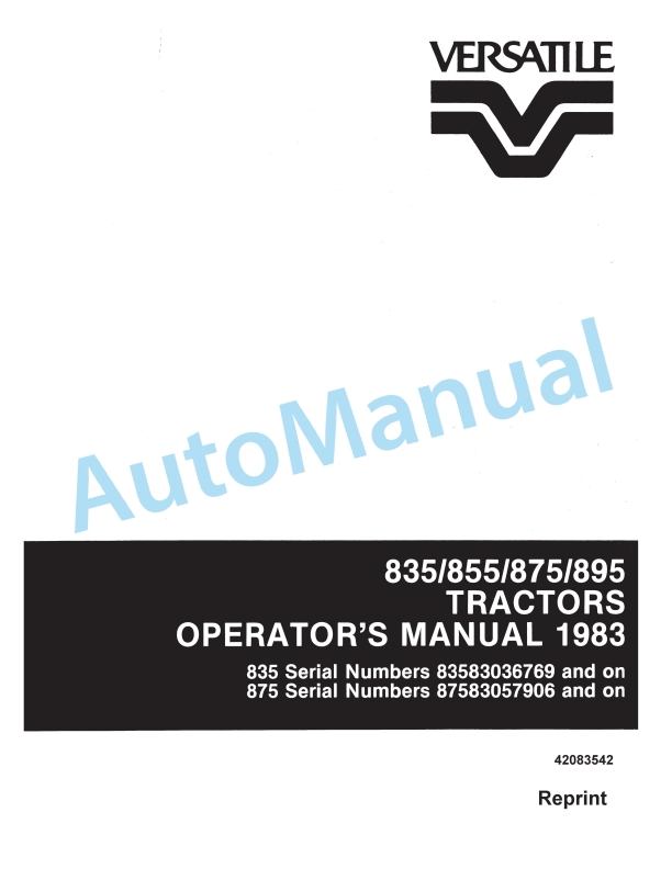 Versatile 835, 855, 875, 895 Tractor Operation and Maintenance Manual 42083542