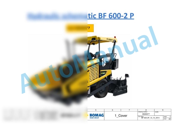 Bomag BF 600 P-2 S 500 Asphalt Paver Electric, Hydraulic Schematics Diagram 821892211001 - 821892211003-2