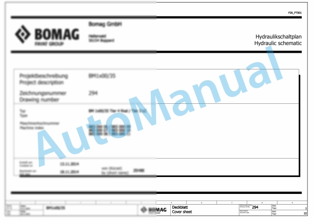 Bomag BM 1000-35 TIER4 Road Milling Machine Electric, Hydraulic Schematics Diagram 101883061001 - 101883061017