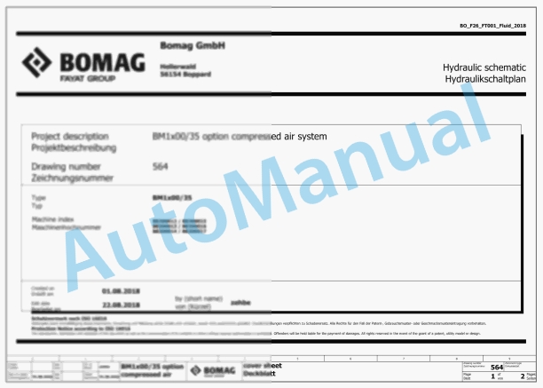 Bomag BM 1200 35-2 Road Milling Machine Electric, Hydraulic Schematics Diagram 101883341001 - 101883349999