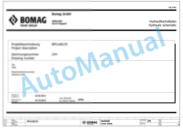 Bomag BM 1200-35 Road Milling Machine Electric, Hydraulic Schematics Diagram 101883011002 - 101883011022