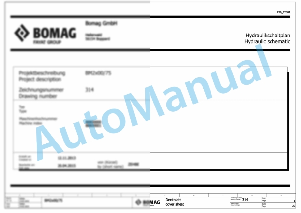 Bomag BM 2200 75 Road Milling Machine Electric, Hydraulic Schematics Diagram 101888011001 - 101888019999