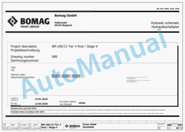 Bomag BM 500-15-2 Road Milling Machine Electric, Hydraulic Schematics Diagram 101882201001 - 101882209999