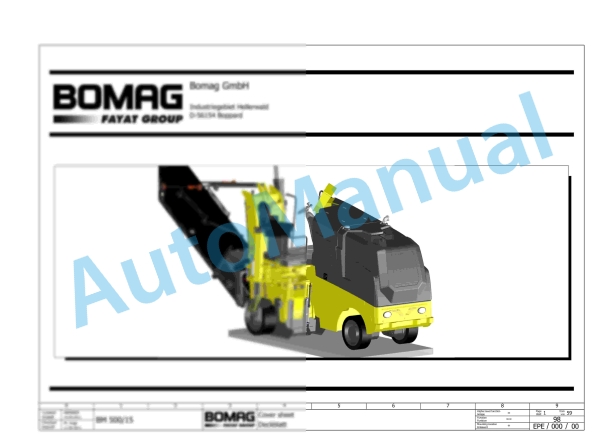 Bomag BM 500-15 EU-Flex Road Milling Machine Electric, Hydraulic Schematics Diagram 101882031001 - 101882031006