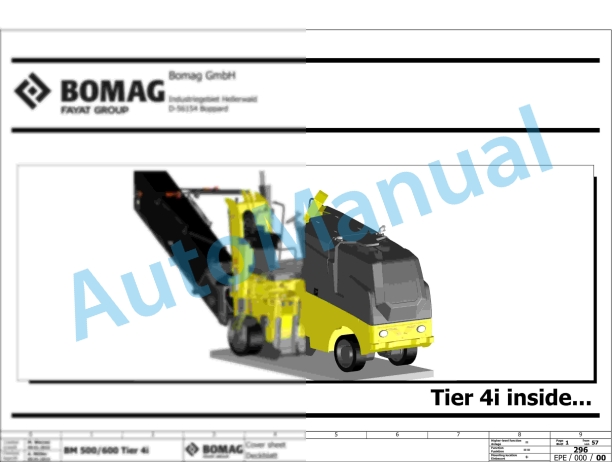 Bomag BM 500-15 EU-Flex T4i Road Milling Machine Electric, Hydraulic Schematics Diagram 101882061001 - 101882061011