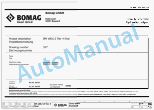 Bomag BM 500-15 Stage V Road Milling Machine Electric, Hydraulic Schematics Diagram 101882081001 - 101882089999
