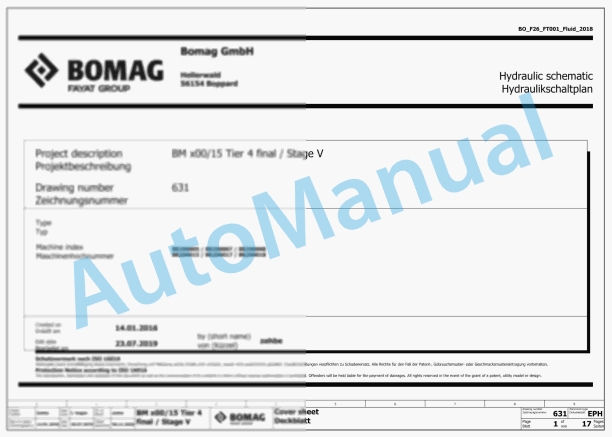 Bomag BM 600-15 TIER 4f Road Milling Machine Hydraulic Schematics Diagram 101882151001 - 101882159999 1 Bomag BM 600-15 TIER 4f Road Milling Machine Hydraulic Schematics Diagram 101882151001 - 101882159999