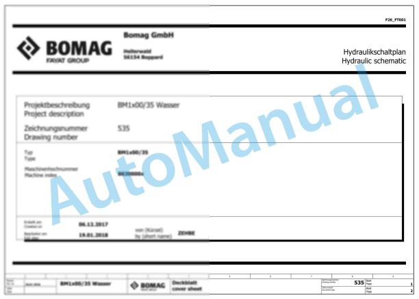 Bomag BM1000-35 T3A Road Milling Machine Electric, Hydraulic Schematics Diagram 101883241001 - 101883249999 1 Bomag BM1000-35 T3A Road Milling Machine Electric, Hydraulic Schematics Diagram 101883241001 - 101883249999