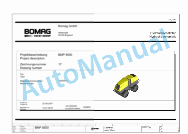 Bomag BMP 8500 Trench Compactor Electric, Hydraulic Schematics Diagram 101720111001 - 101720113528 1 Bomag BMP 8500 Trench Compactor Electric, Hydraulic Schematics Diagram 101720111001 - 101720113528
