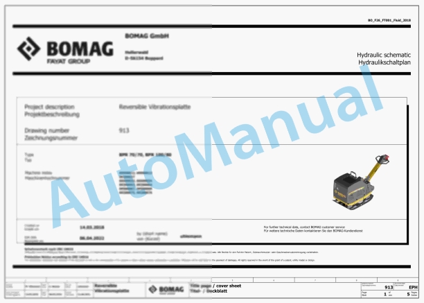 Bomag BPR 70-70 D Reversible Vibratory Plates Electric, Hydraulic Schematics Diagram 101695671001 - 101695679999 1 Bomag BPR 70-70 D Reversible Vibratory Plates Electric, Hydraulic Schematics Diagram 101695671001 - 101695679999