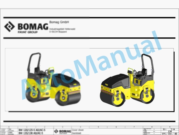 Bomag BW 100 AC-5 Combination Rollers Electric, Hydraulic Schematics Diagram 101880361001 - 101880369999 1 Bomag BW 100 AC-5 Combination Rollers Electric, Hydraulic Schematics Diagram 101880361001 - 101880369999
