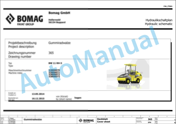 Bomag BW 11 RH-5 Rubber Tyred Rollers Electric, Hydraulic Schematics Diagram 101538761001 - 101538769999 1 Bomag BW 11 RH-5 Rubber Tyred Rollers Electric, Hydraulic Schematics Diagram 101538761001 - 101538769999