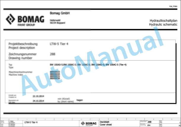 Bomag BW 120 AD-5 Tandem Vibratory Rollers Electric, Hydraulic Schematics Diagram 101880381001 - 101880389999