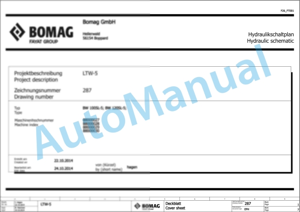 Bomag BW 120 SL-5 Tandem Vibratory Rollers Electric, Hydraulic Schematics Diagram 861880441001 - 861880449999 1 Bomag BW 120 SL-5 Tandem Vibratory Rollers Electric, Hydraulic Schematics Diagram 861880441001 - 861880449999