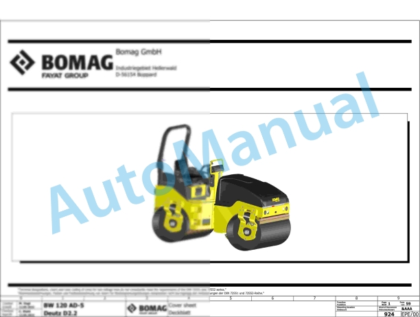 Bomag BW 120 SL-5 Tandem Vibratory Rollers Electric Schematics Diagram 101880801001 - 101880809999 1 Bomag BW 120 SL-5 Tandem Vibratory Rollers Electric Schematics Diagram 101880801001 - 101880809999