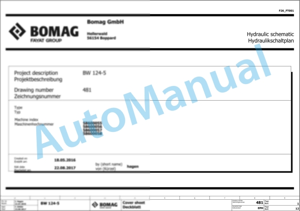 Bomag BW 124 DH-5 Single Drum Vibratory Rollers Electric, Hydraulic Schematics Diagram 861586571003 - 861586579999 1 Bomag BW 124 DH-5 Single Drum Vibratory Rollers Electric, Hydraulic Schematics Diagram 861586571003 - 861586579999