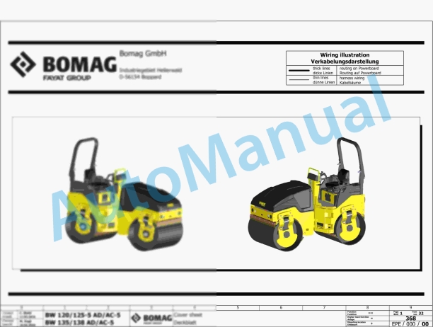 Bomag BW 138 AC-5 CC Combination Rollers Electric, Hydraulic Schematics Diagram 961650521001 - 961650529999 1 Bomag BW 138 AC-5 CC Combination Rollers Electric, Hydraulic Schematics Diagram 961650521001 - 961650529999