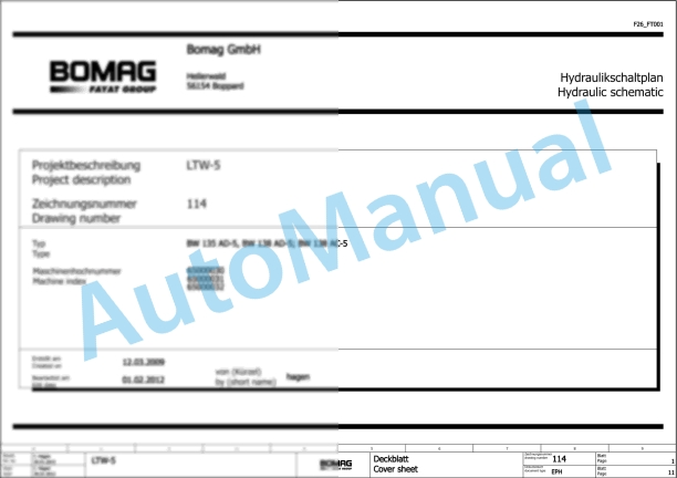 Bomag BW 138 AD-5 Tandem Vibratory Rollers Electric, Hydraulic Schematics Diagram 101650331001 - 101650331058 1 Bomag BW 138 AD-5 Tandem Vibratory Rollers Electric, Hydraulic Schematics Diagram 101650331001 - 101650331058