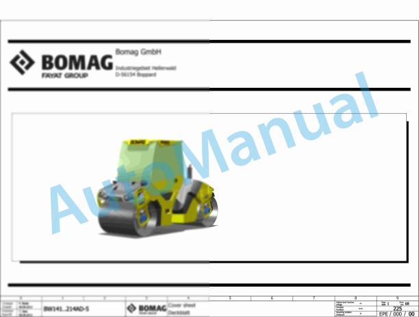 Bomag BW 141 AD-5 Tandem Vibratory Rollers Electric, Hydraulic Schematics Diagram 101921001001 - 101921001074 1 Bomag BW 141 AD-5 Tandem Vibratory Rollers Electric, Hydraulic Schematics Diagram 101921001001 - 101921001074