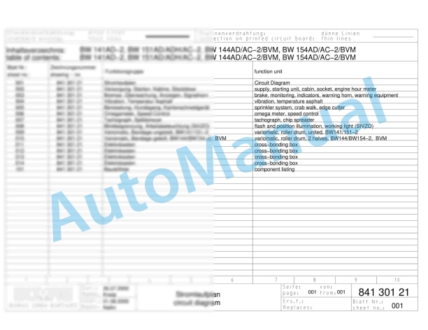 Bomag BW 144 AD-2 Tandem Vibratory Rollers Electric, Hydraulic Schematics Diagram 101810021094 - 101810029999 1 Bomag BW 144 AD-2 Tandem Vibratory Rollers Electric, Hydraulic Schematics Diagram 101810021094 - 101810029999