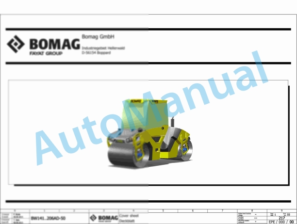Bomag BW 151 AD-50 Tandem Vibratory Rollers Electric, Hydraulic Schematics Diagram 101921091001 - 101921099999
