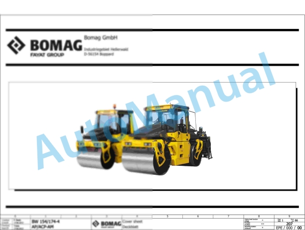 Bomag BW 154 ACP-4 AM Combination Rollers Electric, Hydraulic Schematics Diagram 101870821001 - 101870821006 1 Bomag BW 154 ACP-4 AM Combination Rollers Electric, Hydraulic Schematics Diagram 101870821001 - 101870821006