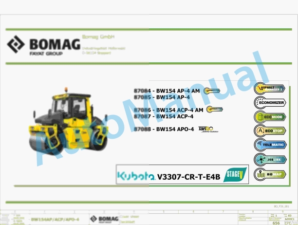 Bomag BW 154 AP-4v Tandem Vibratory Rollers Electric, Hydraulic Schematics Diagram 101870851001 - 101870859999 1 Bomag BW 154 AP-4v Tandem Vibratory Rollers Electric, Hydraulic Schematics Diagram 101870851001 - 101870859999