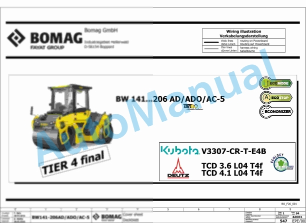 Bomag BW 161 AC-5 TIER 4 Combination Rollers Electric, Hydraulic Schematics Diagram 101921561001 - 101921569999 1 Bomag BW 161 AC-5 TIER 4 Combination Rollers Electric, Hydraulic Schematics Diagram 101921561001 - 101921569999