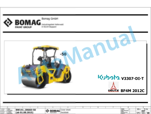 Bomag BW 161 AC-50 Combination Rollers Electric, Hydraulic Schematics Diagram 101921171001 - 101921179999 1 Bomag BW 161 AC-50 Combination Rollers Electric, Hydraulic Schematics Diagram 101921171001 - 101921179999