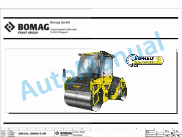 Bomag BW 161 AD-5 AM Tandem Vibratory Rollers Electric, Hydraulic Schematics Diagram 101921431001 - 101921431009 1 Bomag BW 161 AD-5 AM Tandem Vibratory Rollers Electric, Hydraulic Schematics Diagram 101921431001 - 101921431009