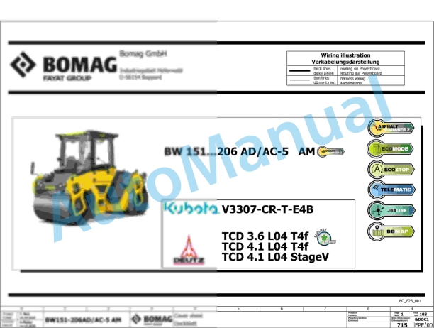 Bomag BW 161 AD-5 AM Tandem Vibratory Rollers Electric, Hydraulic Schematics Diagram 101921731001 - 101921739999 1 Bomag BW 161 AD-5 AM Tandem Vibratory Rollers Electric, Hydraulic Schematics Diagram 101921731001 - 101921739999