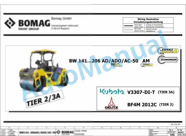 Bomag BW 161 AD-50 AM Tandem Vibratory Rollers Electric, Hydraulic Schematics Diagram 101921151001 - 101921159999 1 Bomag BW 161 AD-50 AM Tandem Vibratory Rollers Electric, Hydraulic Schematics Diagram 101921151001 - 101921159999
