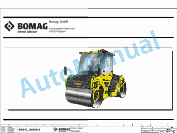 Bomag BW 161 ADO-5 Tandem Vibratory Rollers Electric, Hydraulic Schematics Diagram 101921301002 - 101921301013 1 Bomag BW 161 ADO-5 Tandem Vibratory Rollers Electric, Hydraulic Schematics Diagram 101921301002 - 101921301013