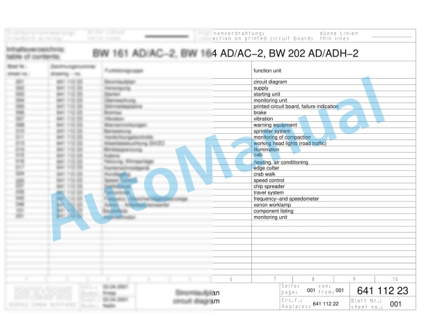 Bomag BW 164 AD-2 Tandem Vibratory Rollers Electric, Hydraulic Schematics Diagram 101640321081 - 101640321091 1 Bomag BW 164 AD-2 Tandem Vibratory Rollers Electric, Hydraulic Schematics Diagram 101640321081 - 101640321091
