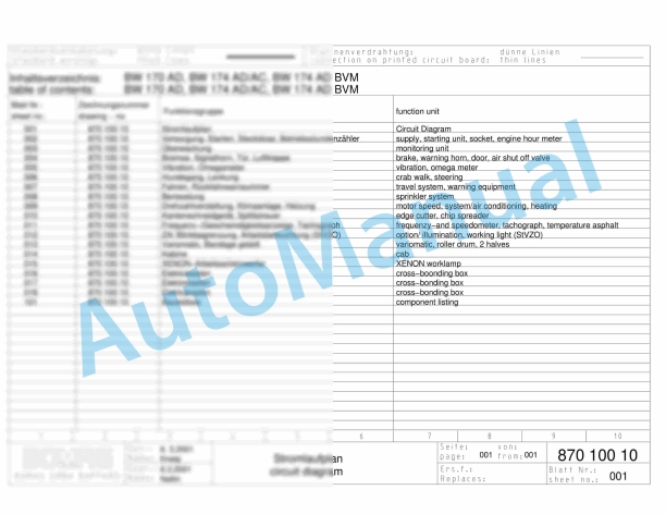 Bomag BW 170 AD AM Tandem Vibratory Rollers Electric, Hydraulic Schematics Diagram 101870111003 - 101870111033 1 Bomag BW 170 AD AM Tandem Vibratory Rollers Electric, Hydraulic Schematics Diagram 101870111003 - 101870111033