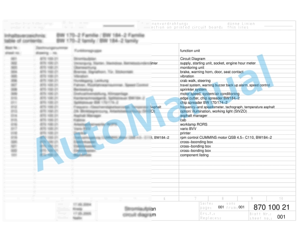 Bomag BW 174 AC-2 AM Combination Rollers Electric, Hydraulic Schematics Diagram 101870481002 - 101870481024 1 Bomag BW 174 AC-2 AM Combination Rollers Electric, Hydraulic Schematics Diagram 101870481002 - 101870481024