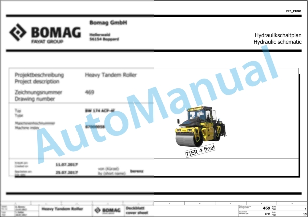Bomag BW 174 ACP-4f Combination Rollers Electric, Hydraulic Schematics Diagram 101870581001 - 101870589999 1 Bomag BW 174 ACP-4f Combination Rollers Electric, Hydraulic Schematics Diagram 101870581001 - 101870589999