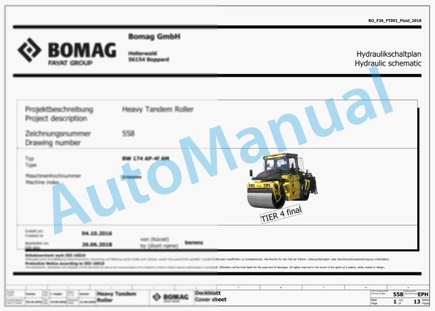 Bomag BW 174 AP-4f AM Tandem Vibratory Rollers Electric, Hydraulic Schematics Diagram 101870261001 - 101870269999 1 Bomag BW 174 AP-4f AM Tandem Vibratory Rollers Electric, Hydraulic Schematics Diagram 101870261001 - 101870269999