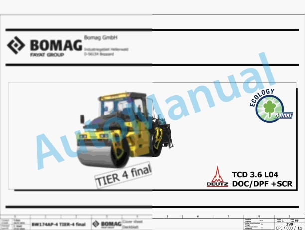 Bomag BW 174 AP-4f AM Tandem Vibratory Rollers Electric, Hydraulic Schematics Diagram 101870941001 - 101870949999
