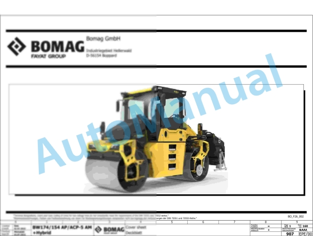 Bomag BW 174 AP-5 AM Hybrid Tandem Vibratory Rollers Electric, Hydraulic Schematics Diagram 101871251001 - 101871259999